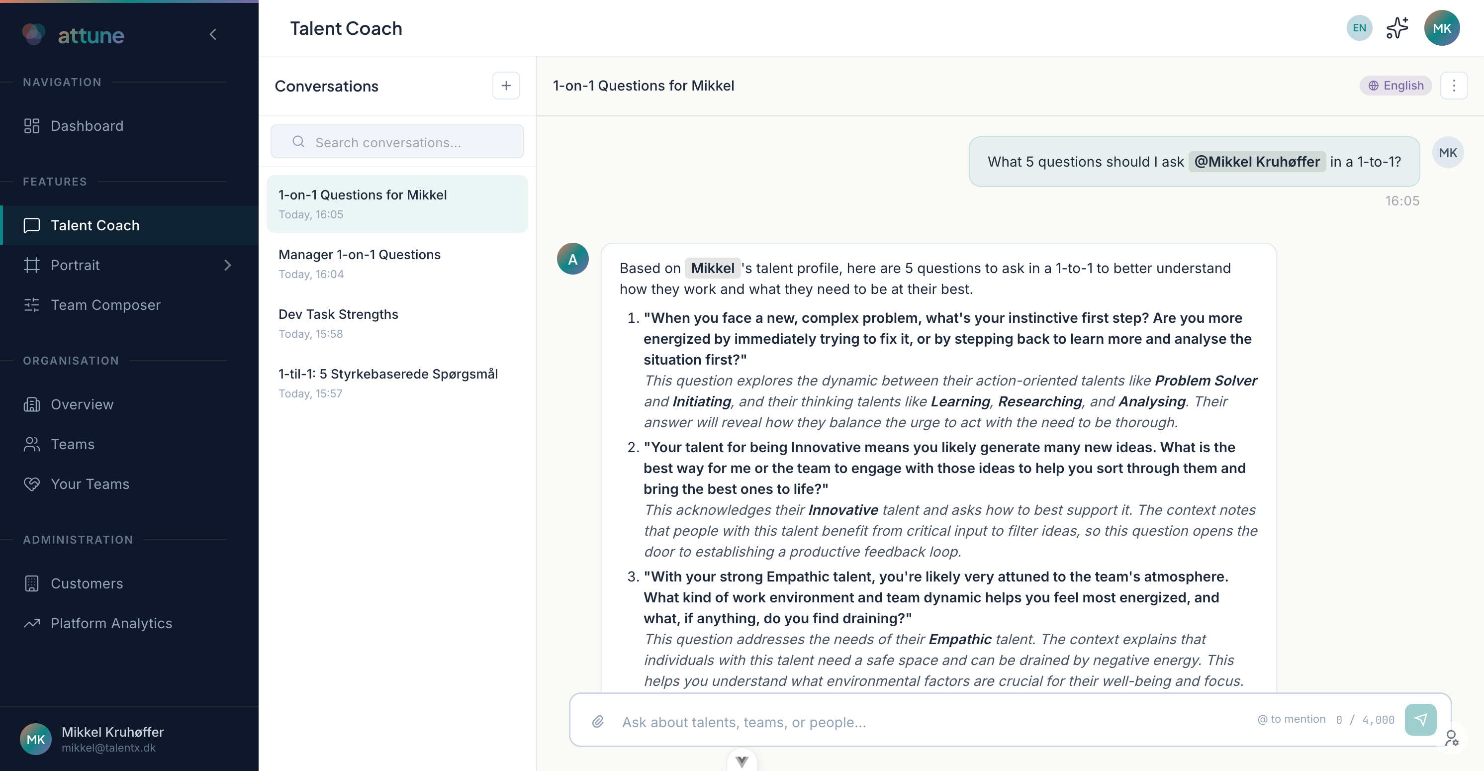 Attune Personal Coach - AI-powered talent conversation