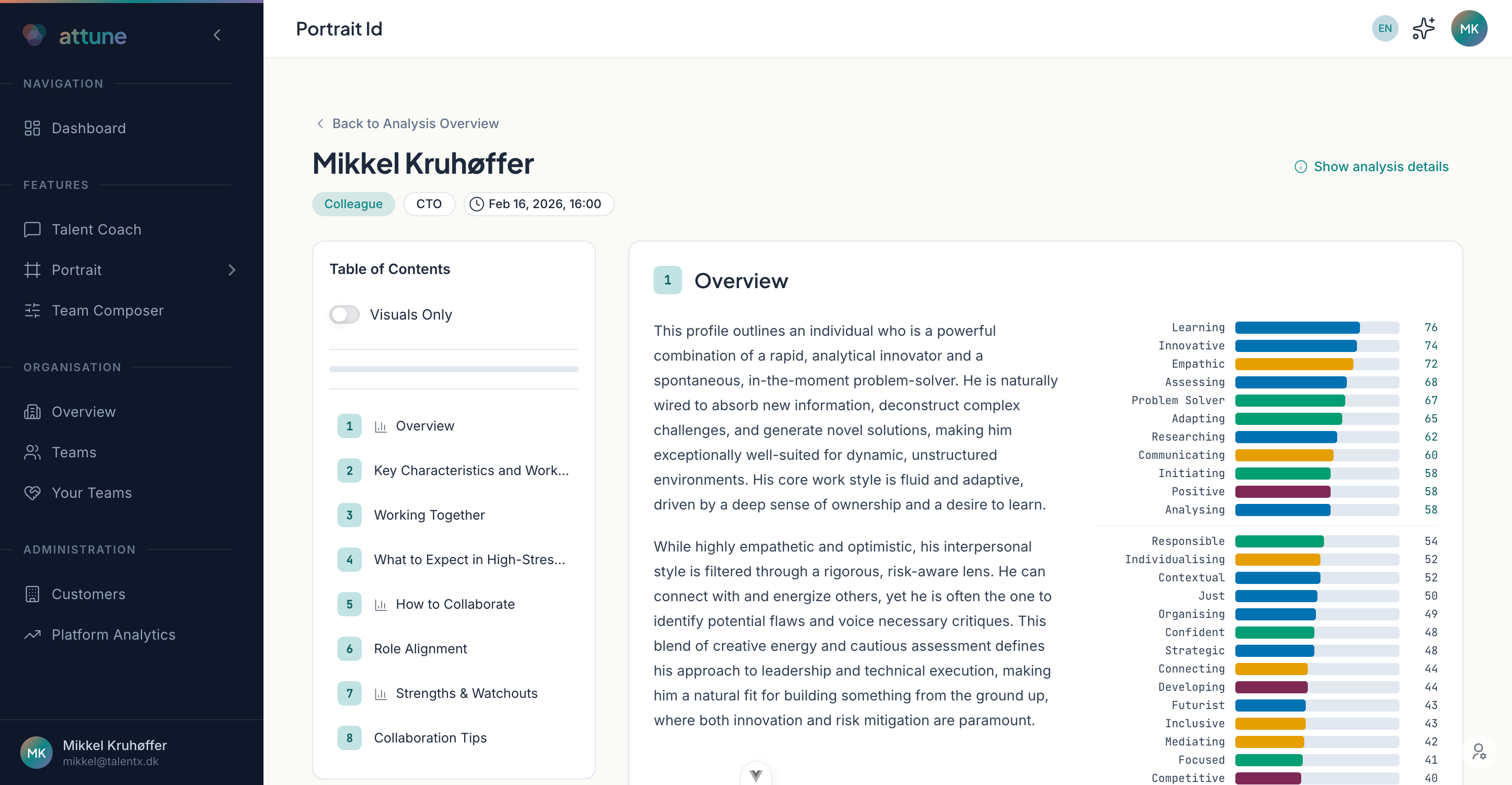 Attune Portrait - AI-generated talent narrative